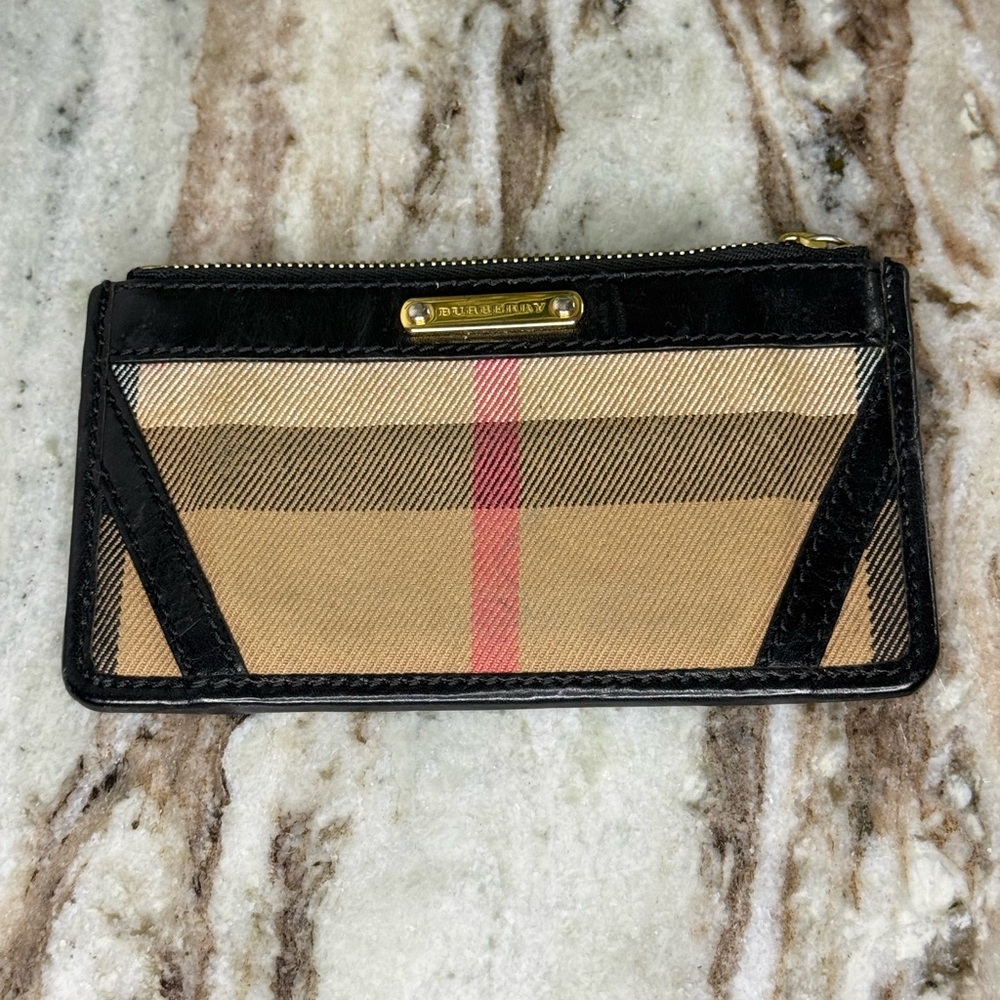 Burberry Black and Tan Key Card Holder with Signature Design